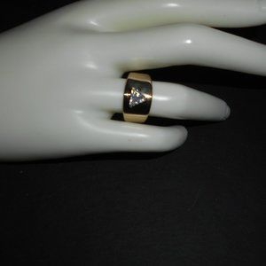 Wide Band Gold Plate Over Silver & Cubic Zirconia Ring